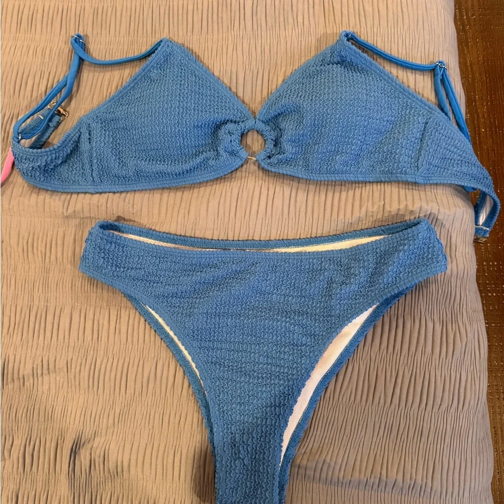 Blue Textured Bikini Set - Picture 1 of 3